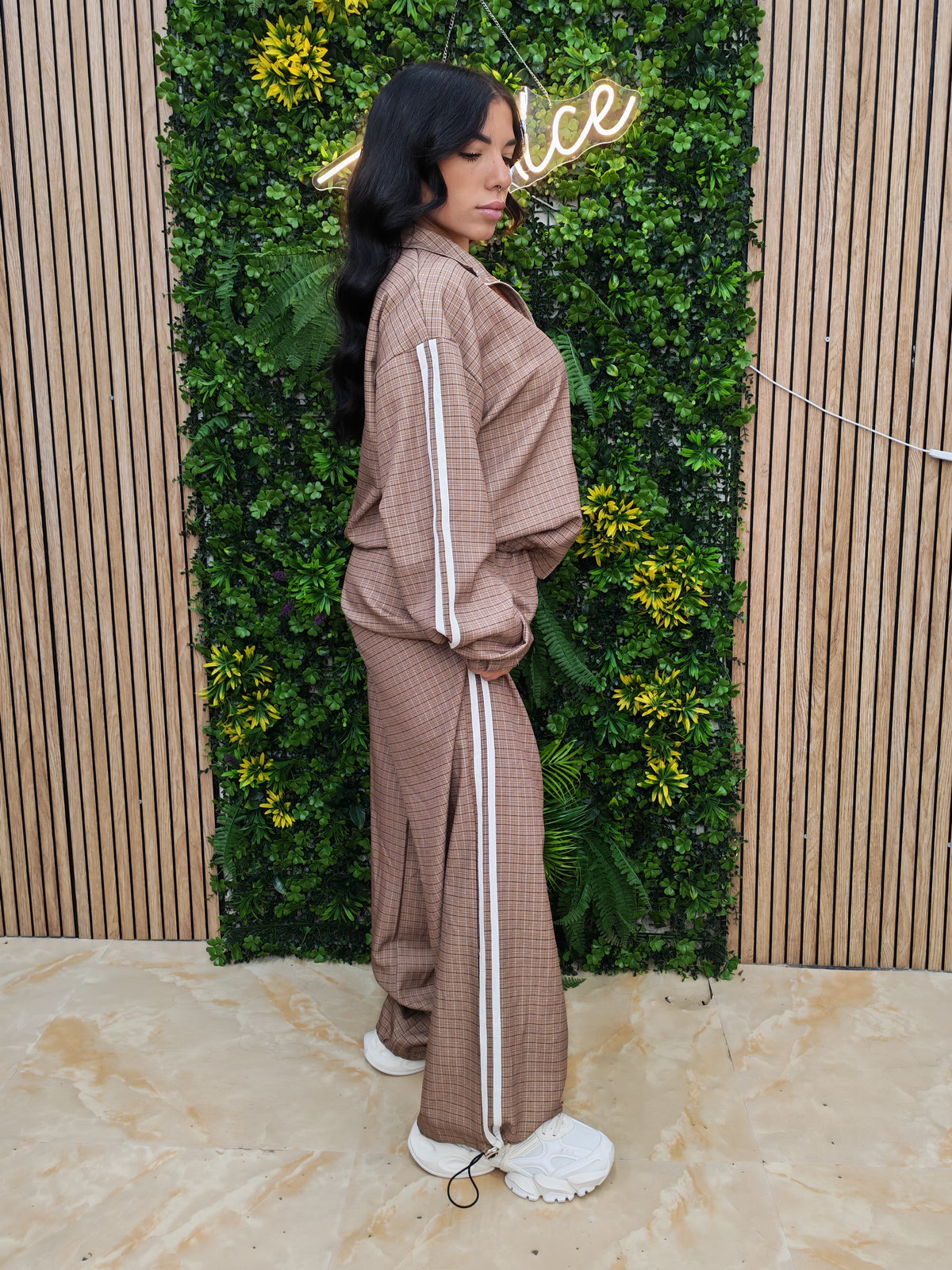 Tuta Quadri – Set Giacca Zip e Pantalone Palazzo a Quadretti