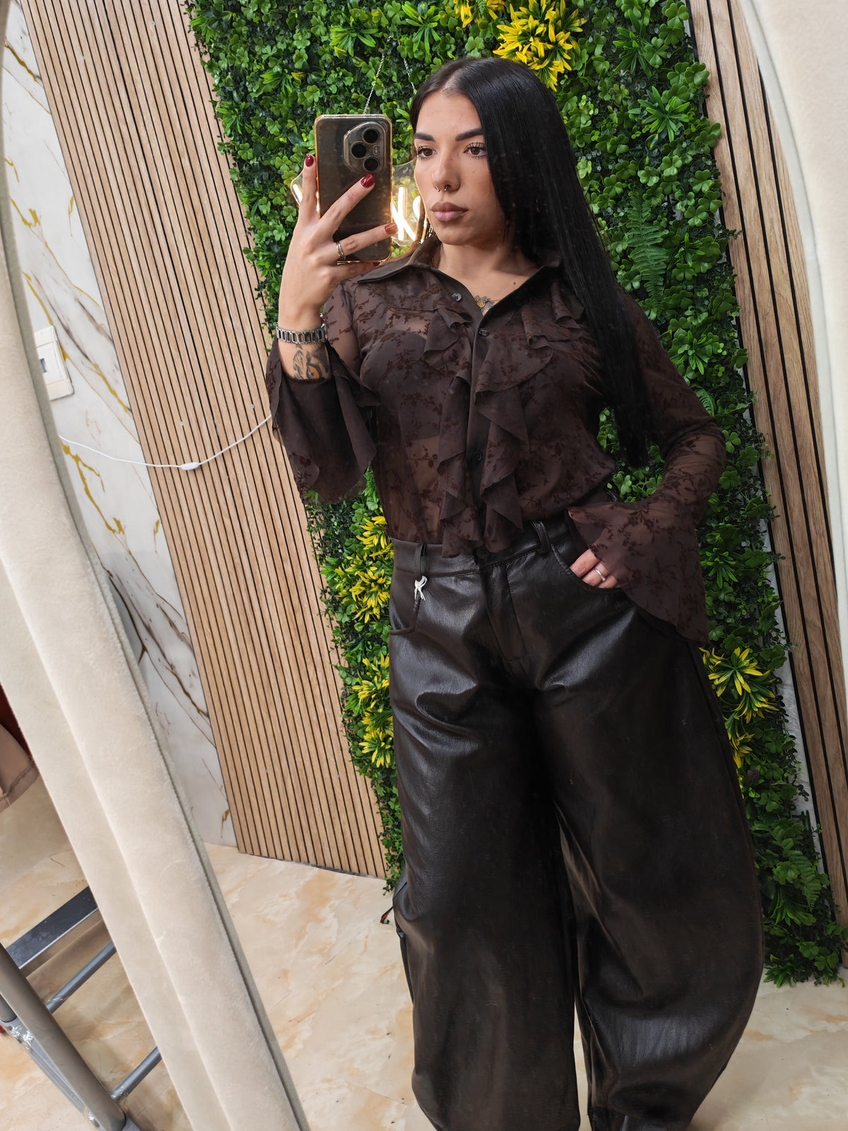 Pantalone Barrel in Ecopelle