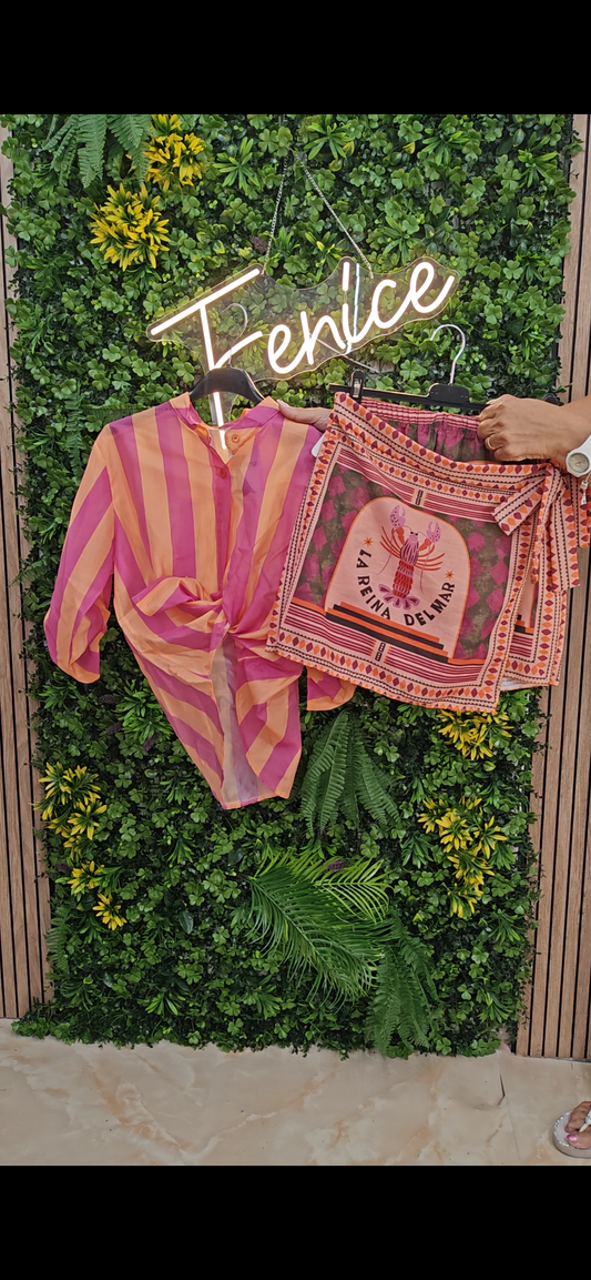 Completo Camicia + Pantagonna "Aragosta Rosa" a righe